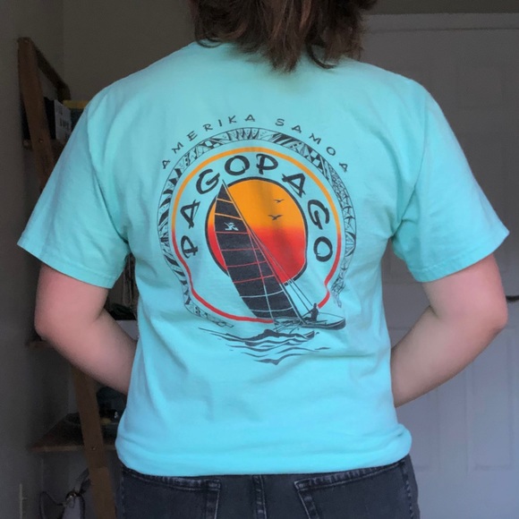 black graphic tee with red writing